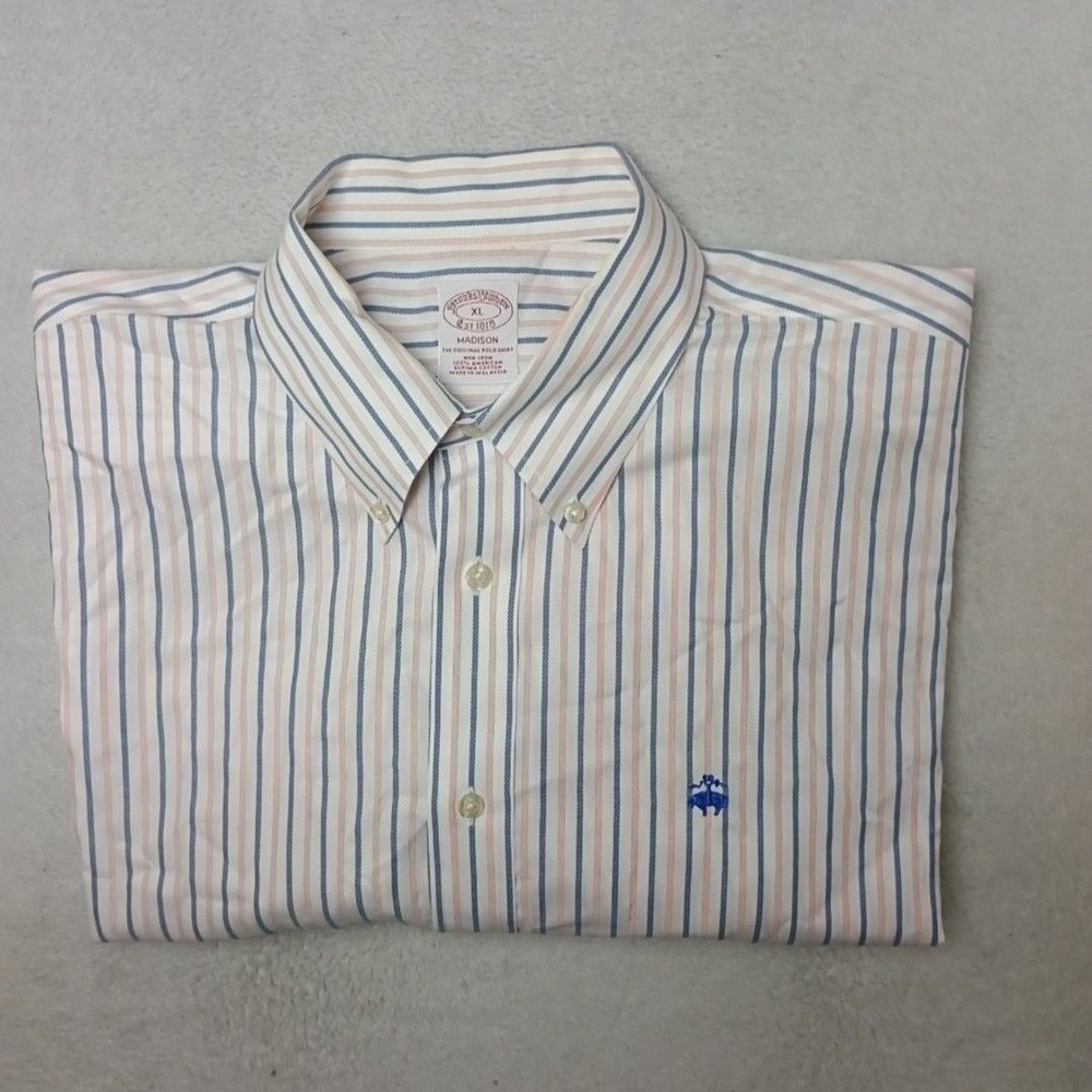 Brooks Brothers Shirt Mens XL White University Stripe Oxford Button Down Work